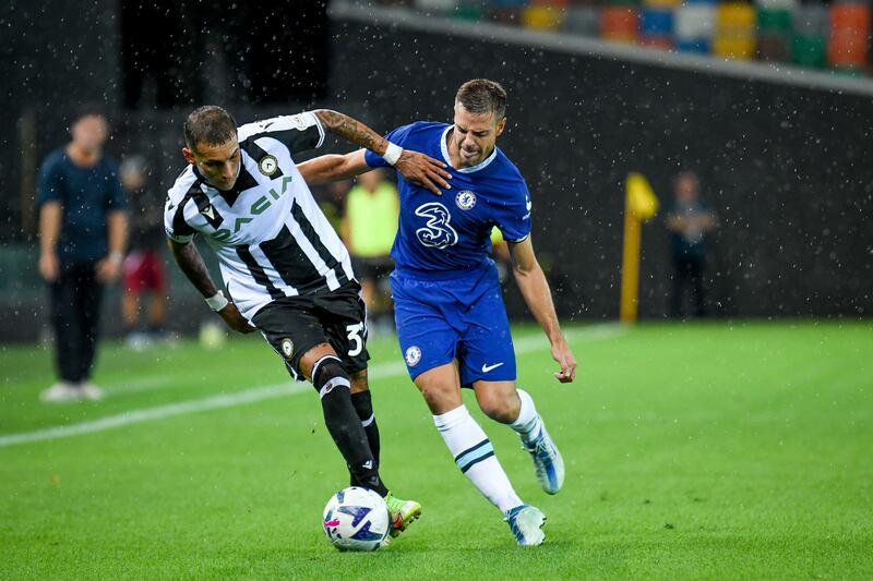 Chelsea's Kai Havertz battles with Udinese's Roberto Maximiliano. Getty