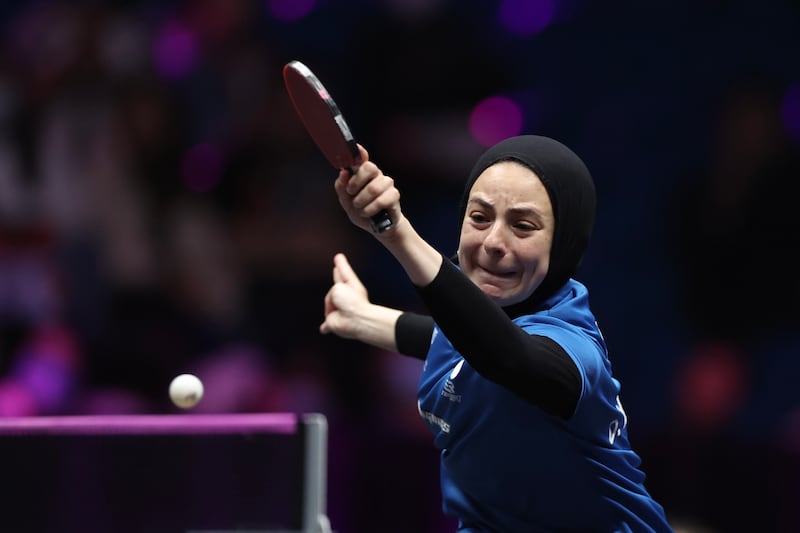 Egypt's Dina Meshref competing against former world champion Wang Manyu of China in the WTT Champions tournament in Xinxiang in 2023. Getty Images