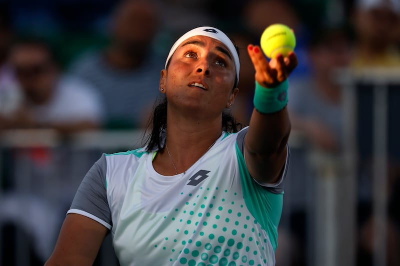 Ons Jabeur serves to Madison Keys during their match at the Mubadala Silicon Valley Classic. EPA