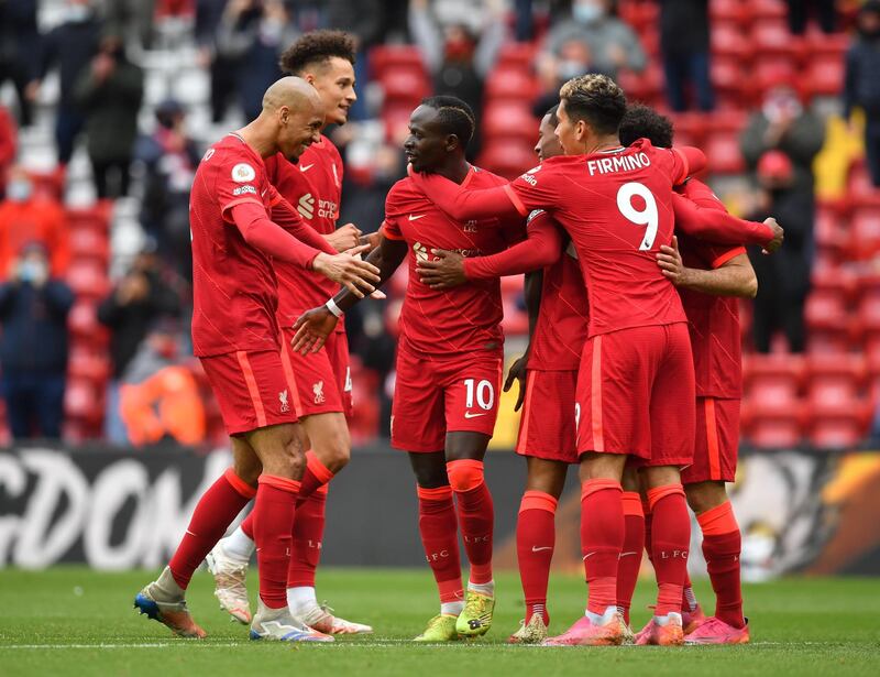 Sadio Mane celebrates scoring his - and Liverpool's - second goal in their 2-0 win against Crystal Palace at Anfield on Sunday, May 23. Reuters