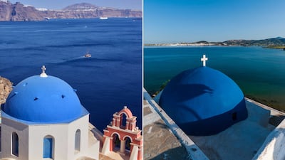 Santorini, left, can be replaced with Paros, right, which has the same Greek charm at a more affordable price. Getty Images