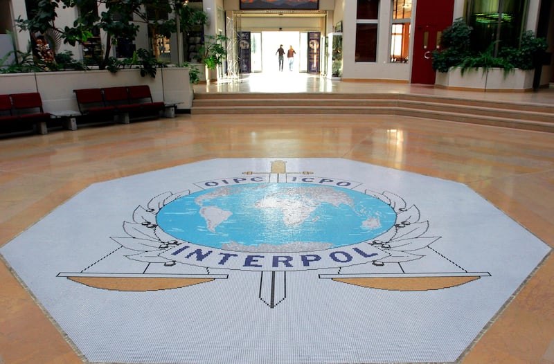 The entrance hall of Interpol's headquarters in Lyon, France. British MP Alicia Kearns raised questions on Monday about the possible abuse of the agency's red notices. AP