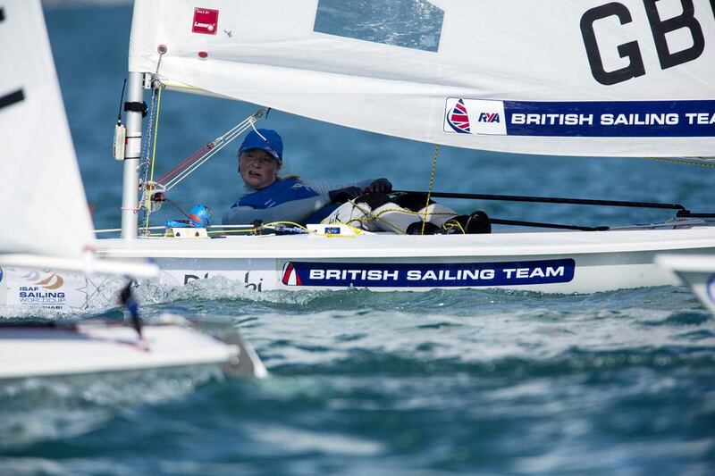 Chloe Martin of Great Britain races during the women’s one person dinghy Laser radial fleet race during ISAF Sailing World Cup Finals at the Breakwater in Abu Dhabi on November 27, 2014. Christopher Pike / The National