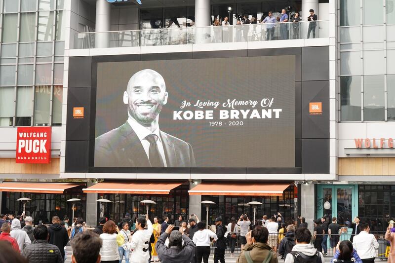 Former NBA player Kobe Bryant is remembered outside the 62nd Annual Grammy Awards. AFP