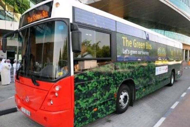 Dubai's RTA launches its latest environmental initiative, the Green Bus, which is a bio-fuel run vehicle.