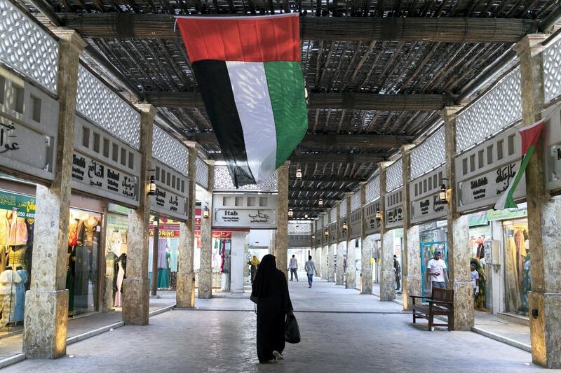 AJMAN, UNITED ARAB EMIRATES - DECEMBER 11, 2018. 

Souk Saleh, known for traditional embroidery and tailoring shops.

The souq is part of a heritage path leading from the Corniche to Ajman Museum. You’ll find it on Sheikh Humaid bin Rashid Al Nuaimi Street in the Nakheel neighbourhood, a busy commercial centre known for its traditional-styled buildings.

(Photo by Reem Mohammed/The National)

Reporter: SALAM 
Section:  NA