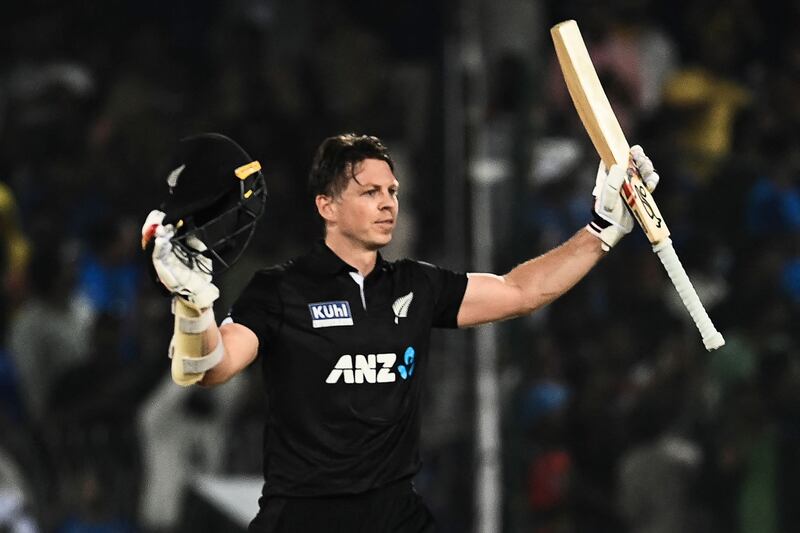 New Zealand's Michael Bracewell celebrates after reaching his century. AFP