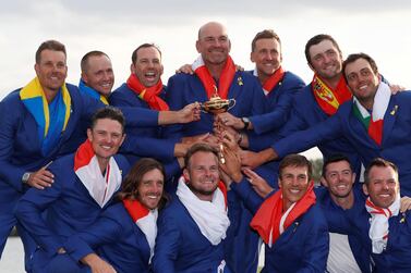 Team Europe were led ably led by Thomas Bjorn, centre, but they also played as a unit throughout the Ryder Cup. Reuters