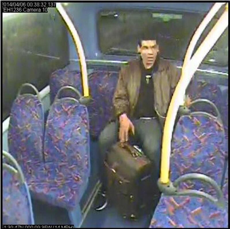 Spence seen riding the upper deck of a route N16 bus on April 6, the night of the attack. Photos courtesy London Metropolitan Police