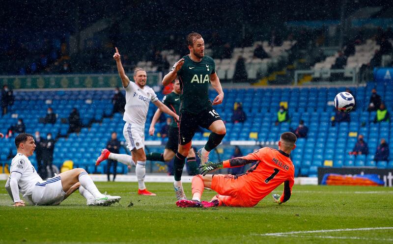 Harry Kane scores for Spurs only for the goal to be ruled out be a tight offside call. PA