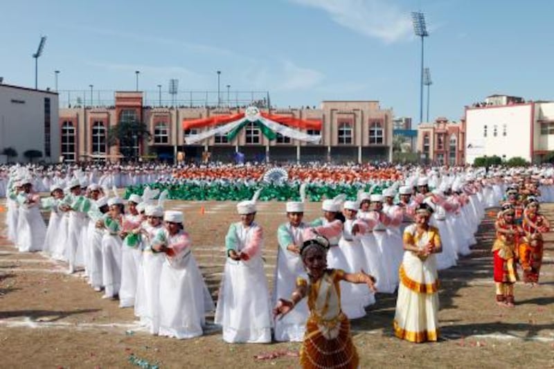 Dubai, 26th January 2011.  Students of Indian High School performs cultural dances, to celebrate India's Republic Day, at Indian High School grounds.  (Jeffrey E Biteng / The National)