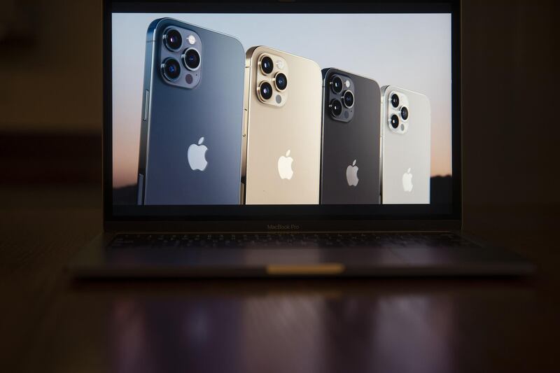 The Apple iPhone 12 Pro Max is unveiled during a virtual product launch seen on a laptop computer in Tiskilwa, Illinois, U.S.Bloomberg