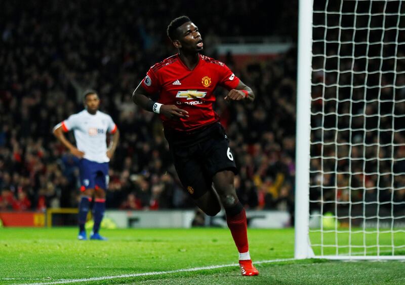 Manchester United's Paul Pogba celebrates scoring his second goal . Reuters