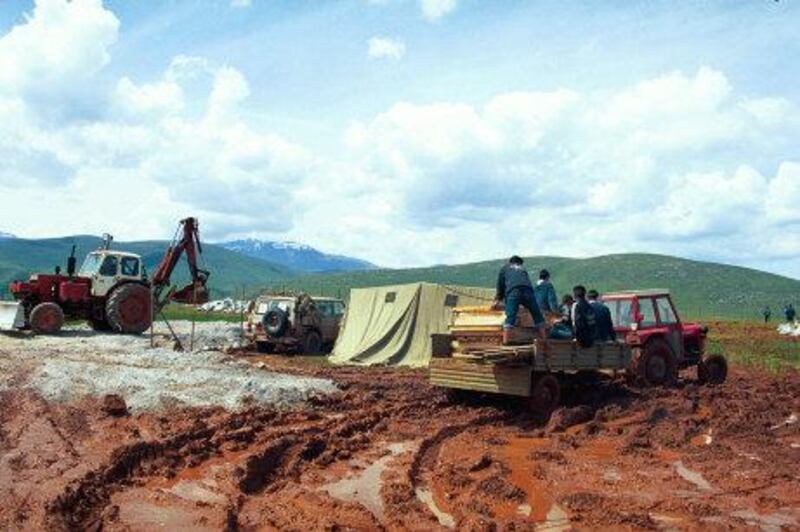 UAE forces begin building a refugee camp in mid-April on muddy ground. Spring in Albanian brought snow, pouring rain and rising temperatures - often in the space of one day. Courtesy: Maj Gen Obaid Al Ketbi