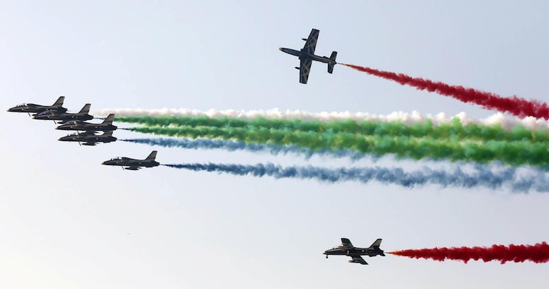UAE fighter pilots impress spectators with a dramatic fly-past at the Union Fortress 7 in Umm Al Quwain on Friday. The annual military parade demonstrates the armed forces capabilities and showcases modern equipment and technology. All photos by Wam