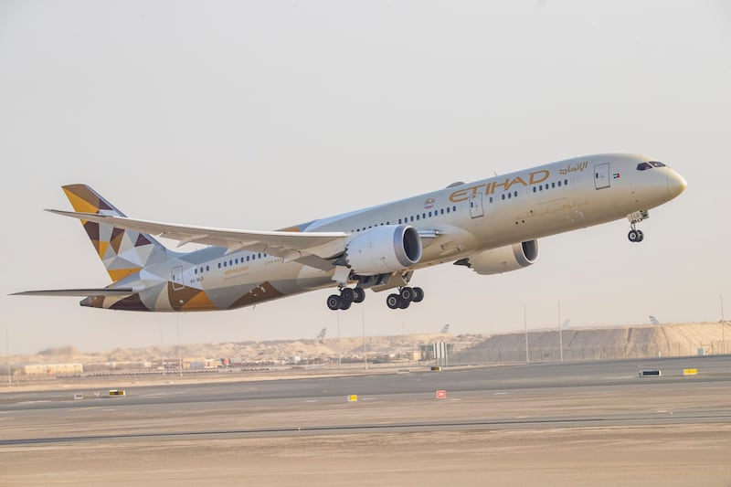 A B787 takes off at Abu Dhabi Airport - Etihad operates 39 such Dreamliner aircraft. Photo: Etihad