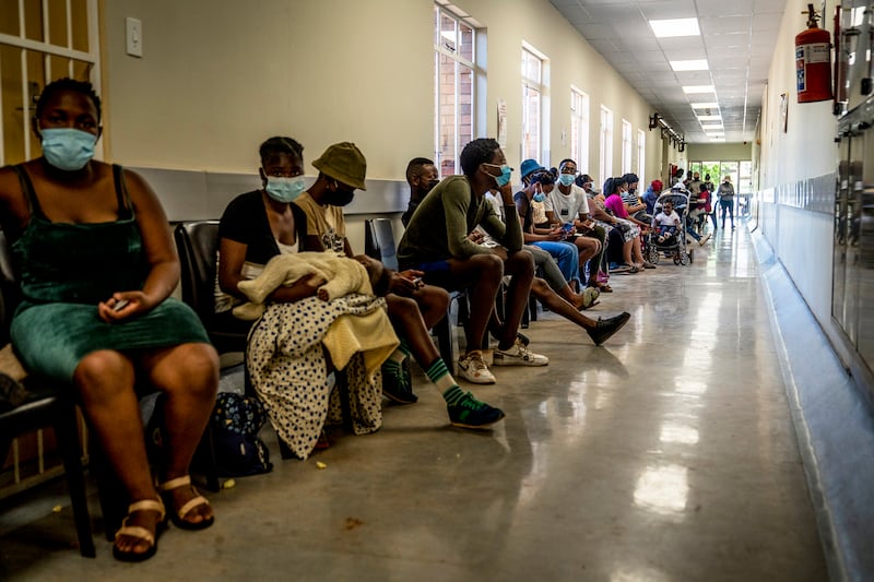 People queue to be vaccinated against Covid-19 in Lenasia South, near Johannesburg. AP Photo