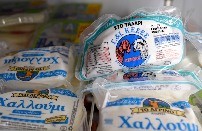 Halloumi cheese in the refrigerator of a convenience shop in the centre of Cyprus's capital Nicosia. AFP