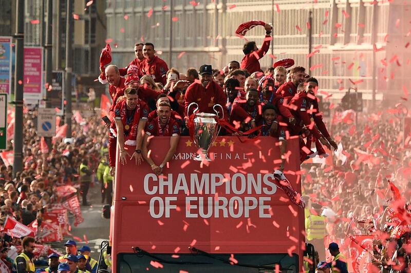 Liverpool's manager Jurgen Klopp during an open-top bus parade around Liverpool on June 2, 2019, after winning the Champions League final against Tottenham. AFP
