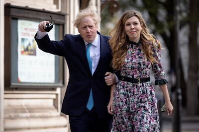 Prime Minister Boris Johnson and his wife Carrie Johnson, who was accused by Mr Cummings of interfering in political appointments. Getty 