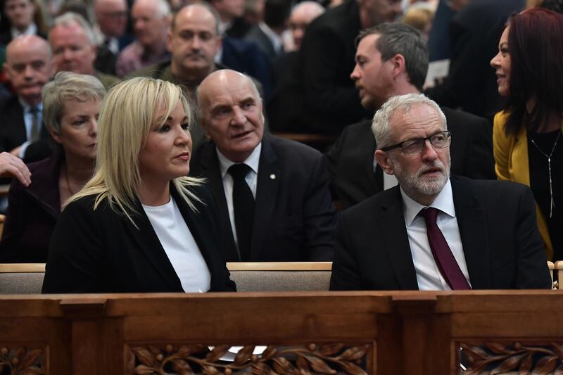 Michelle O'Neill, Vice President of Sinn Fein and Leader of the Labour Party, Jeremy Corbyn. Getty Images