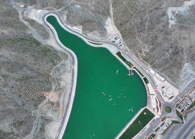 The lake, from above, set against the mountains of Kalba.
Wam