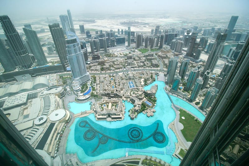 There is a bird's eye view of the Dubai Fountains.