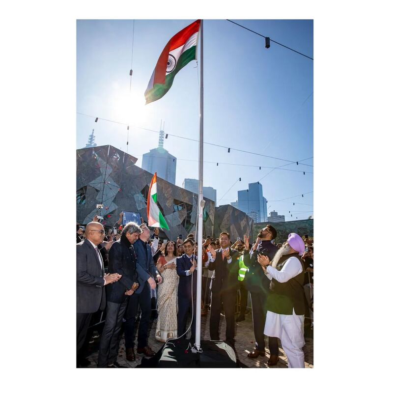 Bollywood actor Abhishek Bachchan also attended a flag-hoisting ceremony. Former cricketer Kapil Dev can also seen. Photo: Instagram / bachchan