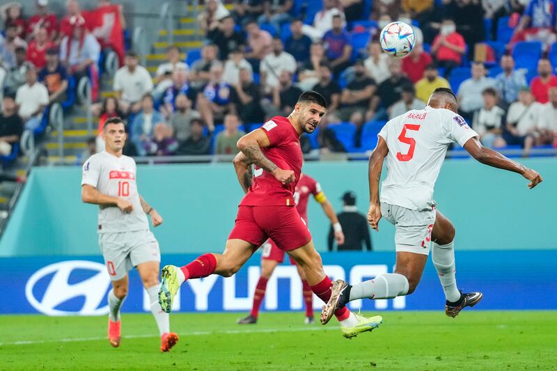 Aleksandar Mitrovic heads home Serbia's first goal. AP