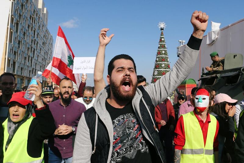 A man gestures as he takes part in a protest over the Lebanon's economy and politics in Beirut, Lebanon December 23, 2018. REUTERS/Mohamed Azakir