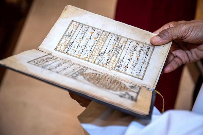 An antique Quran of General Obaid Al Ketbi. The museum is located at his residence at Al Seef Village, Abu Dhabi.  The National staff got an exclusive tour on May 3, 2021. Victor Besa / The National.
Reporter: Haneen Dajani for News