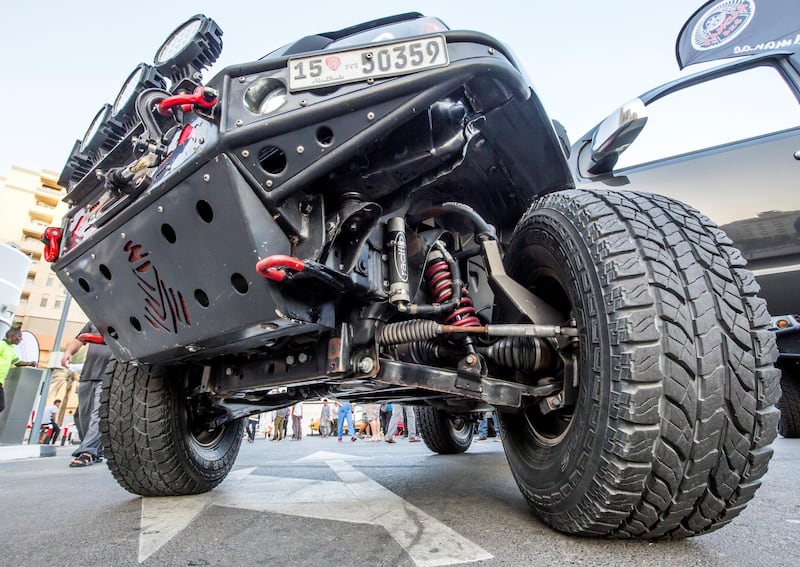 DUBAI, UNITED ARAB EMIRATES - Nissan Xterra 2013 model owned by Rahul Venugopal, V8 engine, radflo suspension, dirtying upper control arm, airflow snorkel, AFE dry air air intake, front steel  at UAE Offroaders Show at Al Ghurair Centre.  Leslie Pableo for The National for Adam Workman's story