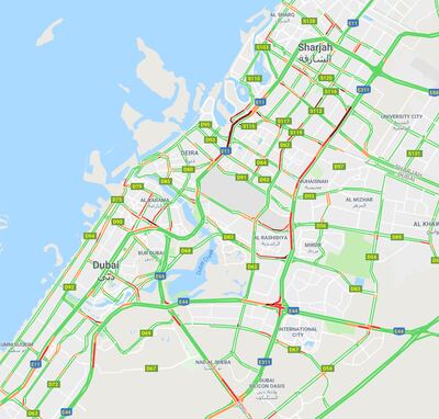 Heavy amount of traffic in certain areas of Dubai and Sharjah on Monday morning.