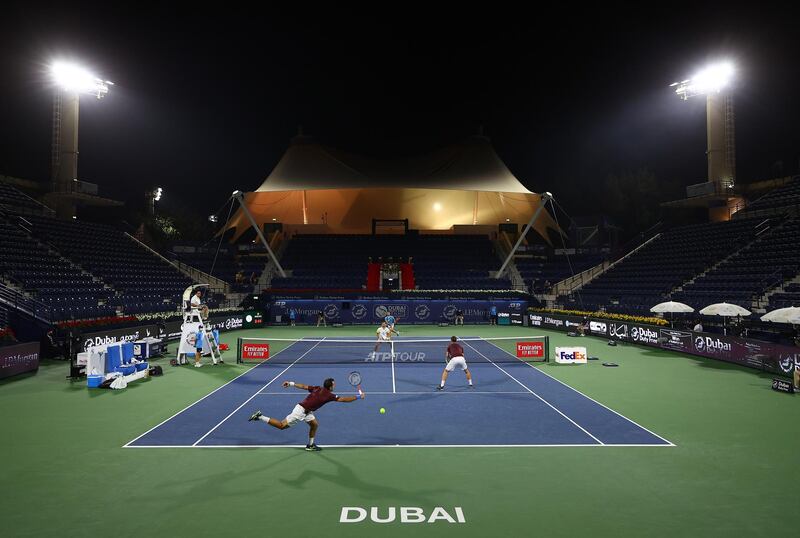 The Dubai Duty Free Tennis Championships doubles semi-final played in an empty stadium.  Getty Images