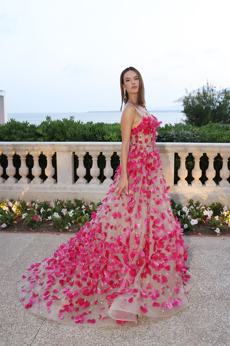 Brazilian model Alessandra Ambrosio wearing pink floral Elie Saab in 2022. Getty Images

