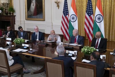 Indian Prime Minister Narendra Modi and US President Joe Biden meet with business leaders at the White House on June 22. Bloomberg