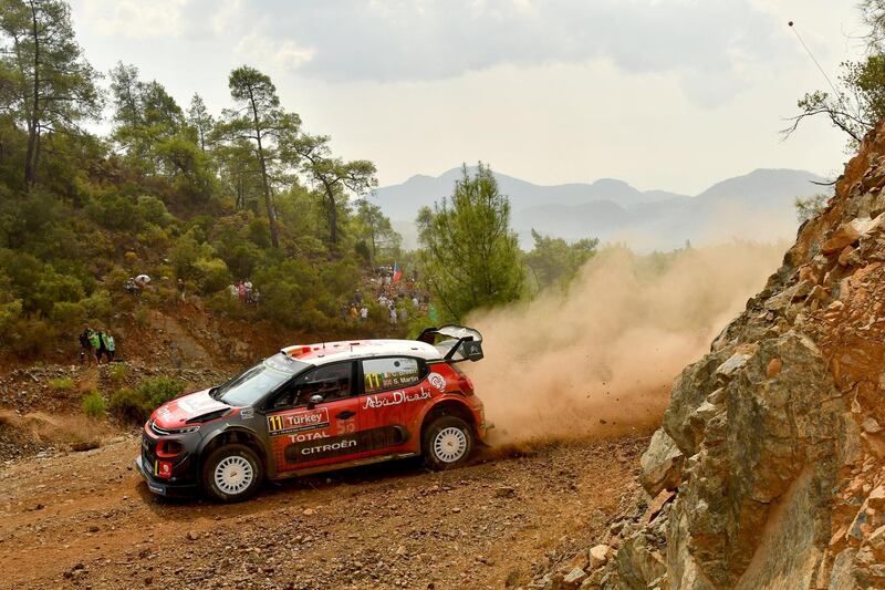 MARMARIS, TURKEY - SEPTEMBER 13: Craig Breen of Ireland and Scott Martin of Great Britain compete in their Citroen Total Abu Dhabi WRT Citroen C3 WRC during the Shakedown of the WRC Turkey on September 13, 2018 in Marmaris, Turkey.  (Photo by Massimo Bettiol/Getty Images)