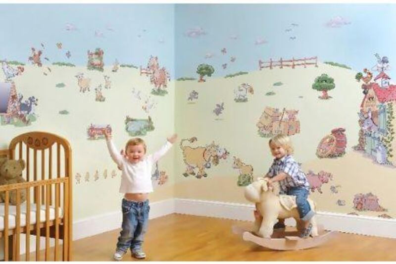 The Funberry Farm Room Makeover Kit includes 72 temporary stickers. Courtesy of Fun To See Room Decor