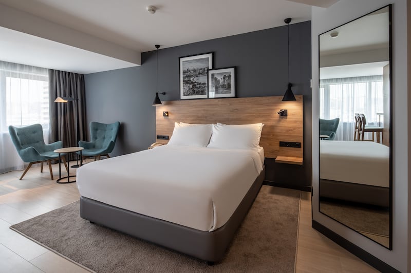 Bedrooms at Radisson Baku are well-appointed and come with views of the Caspian Sea. Photo: Radisson
