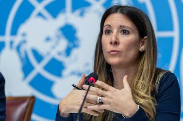 Maria van Kerkhove, head of the Outbreak Investigation Task Force for the World Health Organisation speaks during a news conference regarding coronavirus, at the European headquarters of the United Nations in Geneva, Switzerland. AP