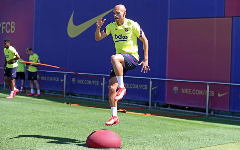 Martin Braithwaite during a training session at Ciutat Esportiva Joan Gamper. Getty Images