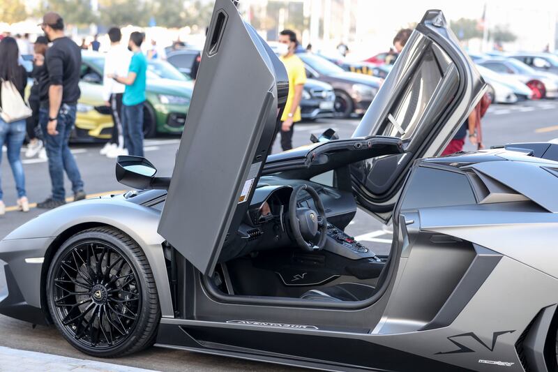 A Lamborghini parked up at the No Filter DXB Motor Show at Dubai Harbour for the Supercar Parade. Khushnum Bhandari / The National