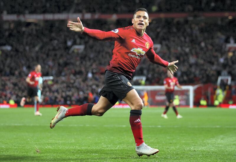 MANCHESTER, ENGLAND - OCTOBER 06:  Alexis Sanchez of Manchester United celebrates after scoring his team's third goal during the Premier League match between Manchester United and Newcastle United at Old Trafford on October 6, 2018 in Manchester, United Kingdom.  (Photo by Clive Brunskill/Getty Images)