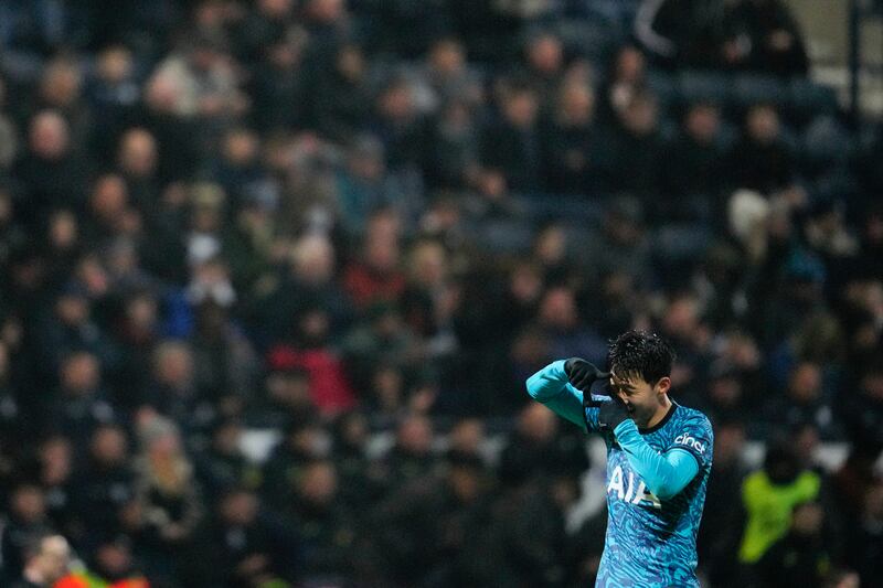 Son Heung-min celebrates after scoring Tottenham's second goal. AP