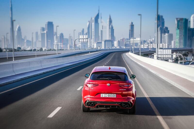 A Stelvio heads into Dubai.