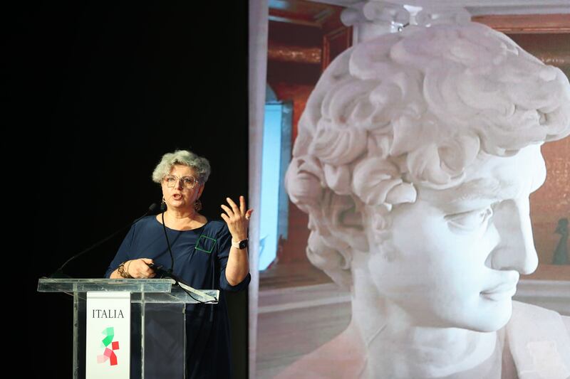 Grazia Tucci of the University of Florence announces plans to set up a digital centre to protect art and architectural heritage in conflict zones. Photo: Chris Whiteoak / The National