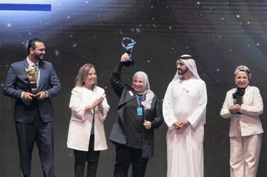 Sheikh Mohammed bin Rashid, Vice President and Ruler of Dubai, awards the finalists at the Arab Hope Makers Award in 2018. Reem Mohammed / The National