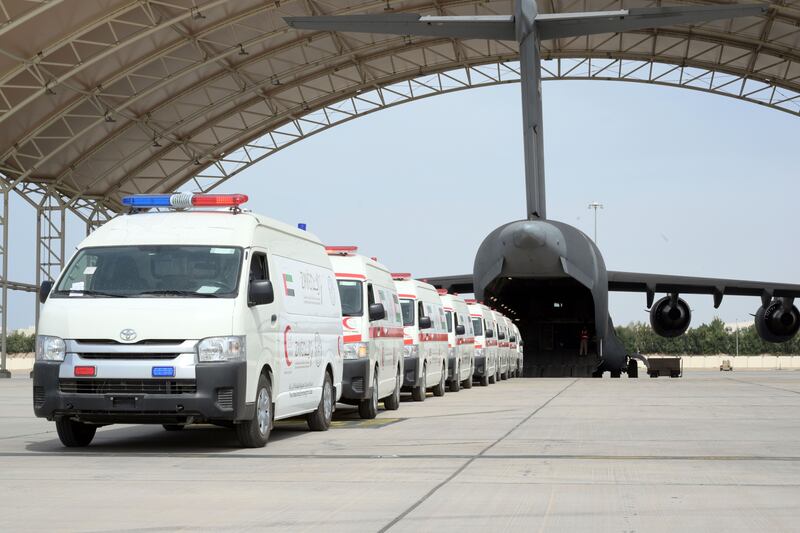 The UAE has sent a convoy of ambulances to serve the Emirati field hospital in Gaza. Photo: Wam