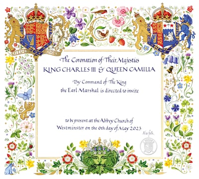 The invitation to the Coronation of Britain's King Charles III. Buckingham Palace via AP