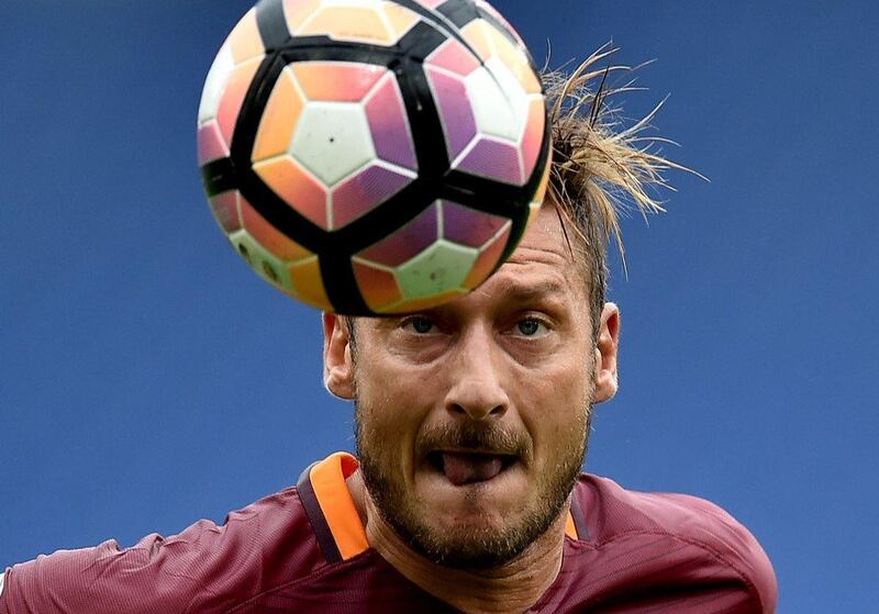 AS Roma forward Francesco Totti climbed off the bench to hit the winning penalty in a 3-2 victory over Sampdoria at Stadio Olimpico, September 11, 2016. Alberto Pizzoli / AFP